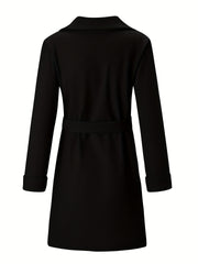 Lapel Neck Belted Coat Long Sleeve Coat For Fall & Winter Women's Clothing