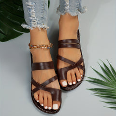 Women's Cross Straps Flat Sandals Slip On Open Toe Non Slip Slides Shoes