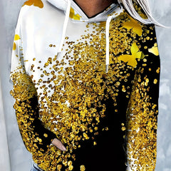 Butterfly Print Hooded Sweatshirt Sports Pullover Tops