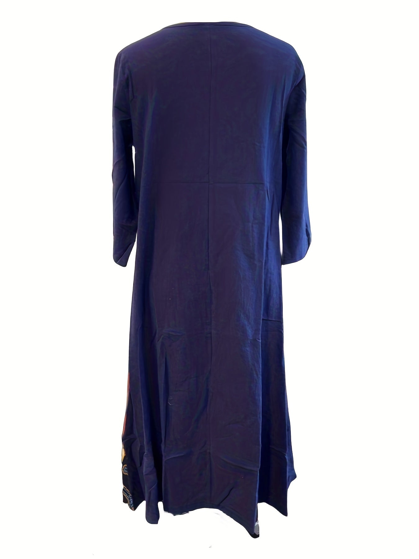Ethnic Print Boho Maxi Dress 3/4 Sleeve Crew Neck Women's Clothing