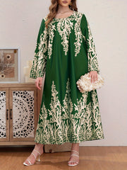 Casual Abaya Dress Women's Plus Floral Print Long Sleeve