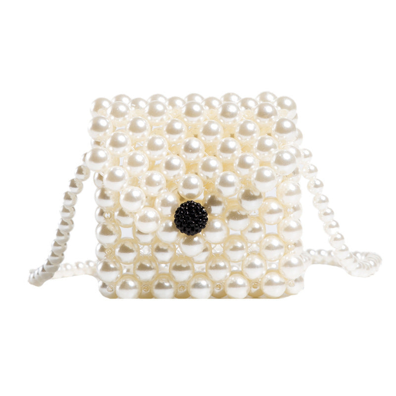 Girls Faux Pearl Bag Fan Shape Handbag Beaded Princess Bag