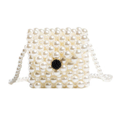 Girls Faux Pearl Bag Fan Shape Handbag Beaded Princess Bag