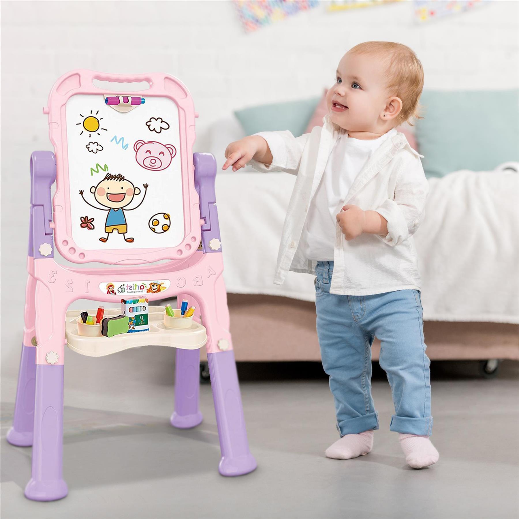 Double Sided Magnetic Drawing Board Easel Colour Chalk Pink