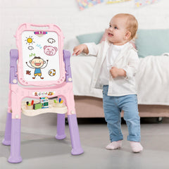 Double Sided Magnetic Drawing Board Easel Colour Chalk Pink