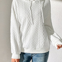 Textured Drawstring Hoodie Long Sleeve Sweatshirt