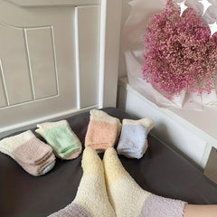 5 Pairs Colorblock Fuzzy Socks - Warm Home Floor Socks Women's Stockings