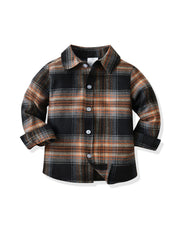 Boys Casual Plaid Shirt Long Sleeve Thermal Top