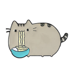 Cute Gray Cat Eating Noodle Brooch