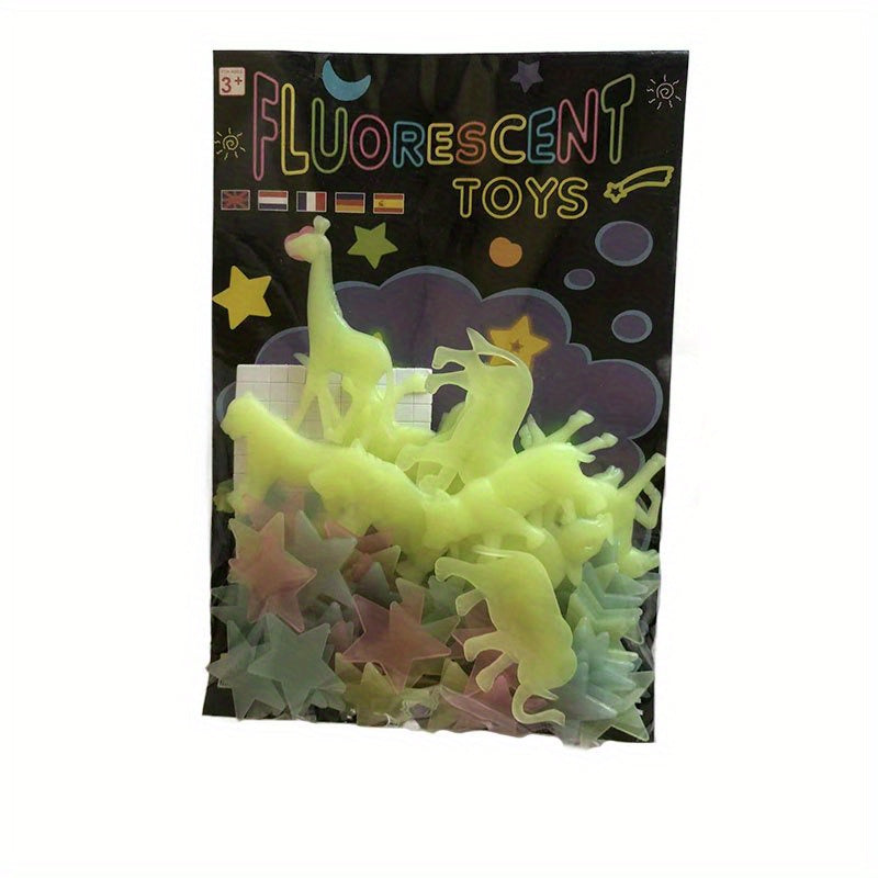 112pcs Luminous Animals & Stars Wall Stickers Mural Decals Home Art Decor