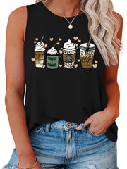 Coffee & Heart Print Tank Top