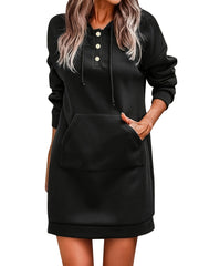 Hooded Drawstring Dress with Pockets Long Sleeve Casual