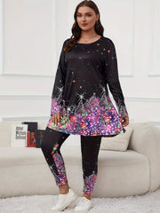 Glitter Christmas Tree Print Top & Pants Set