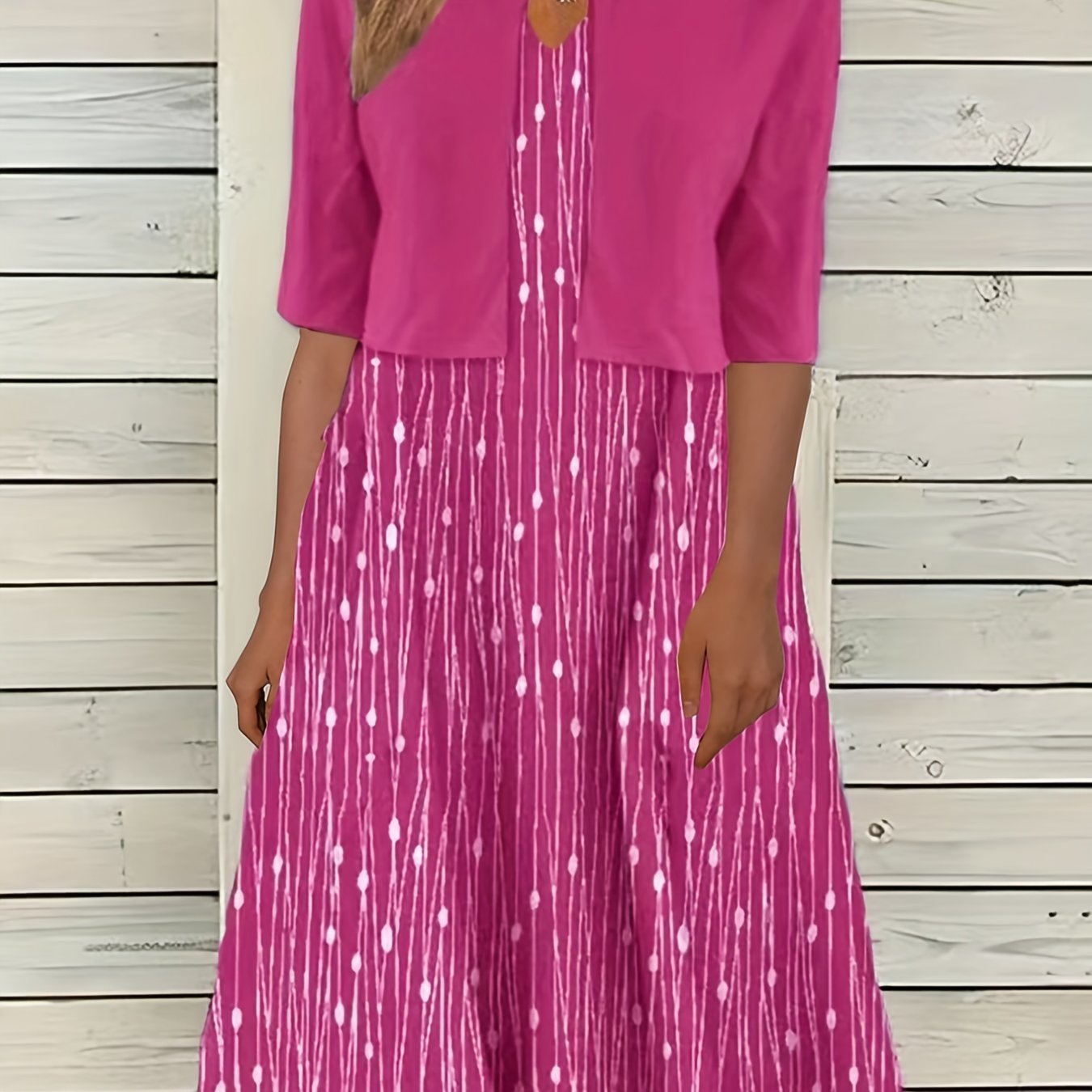 Plus Dot & Stripe Print V Neck Cami Dress & Cardigan Outfit Set
