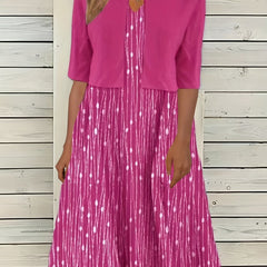 Plus Dot & Stripe Print V Neck Cami Dress & Cardigan Outfit Set
