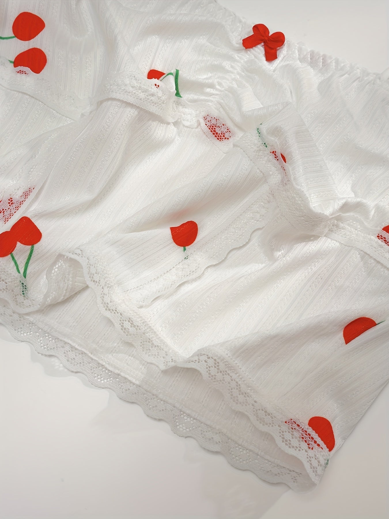 Cherry Print Pajama Set with Lace Trim Cami Top & Shorts