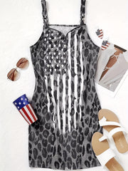 Casual Dress Women's Plus Flag Print V Neck Metal Decor Cami Dress