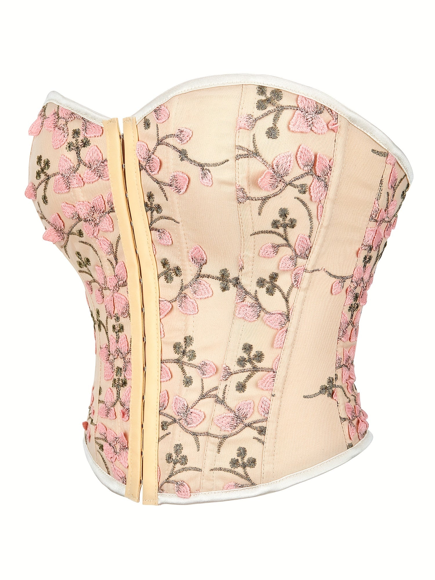 Floral Embroidery Strapless Corset Tummy Control Slimmer Top