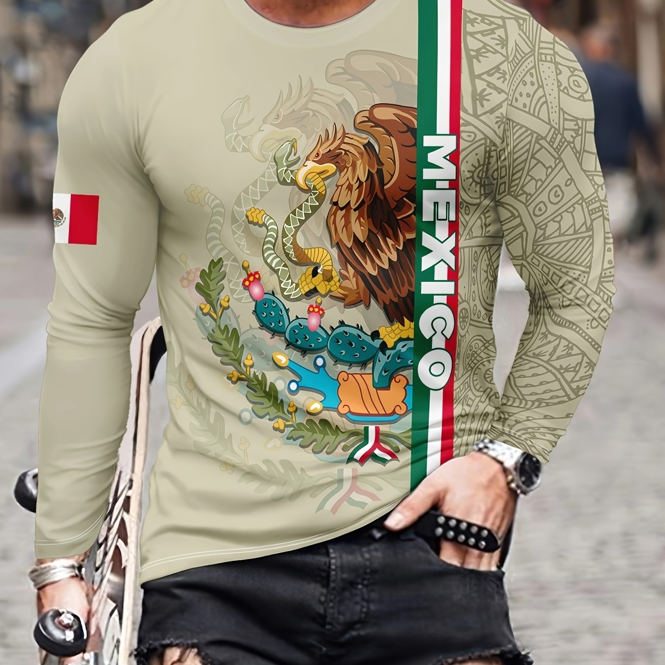 MEXICO Eagle Patttern Men's Long Sleeve Novelty T shirt