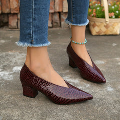 Women's Snakeskin Chunky Heel Point Toe Pumps