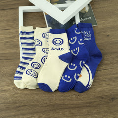 5 Pairs Men's Smiling Face Pattern Crew Socks Breathable Street Style