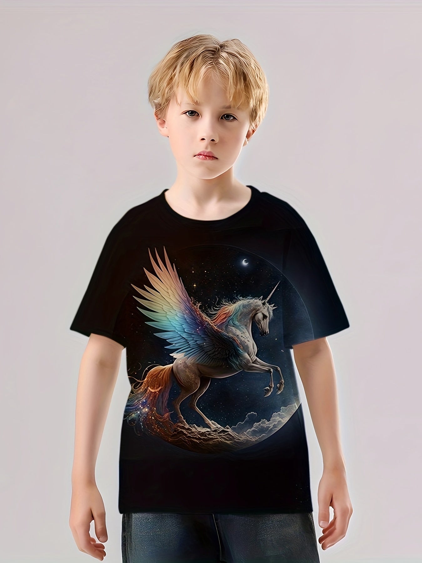 3D Unicorn With Wings Graphic T shirt Girls Casual Short Sleeve Tees