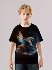 3D Unicorn With Wings Graphic T shirt Girls Casual Short Sleeve Tees