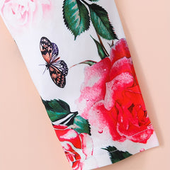 Baby Girls Floral Butterfly Elastic Waist Pants for Summer Spring