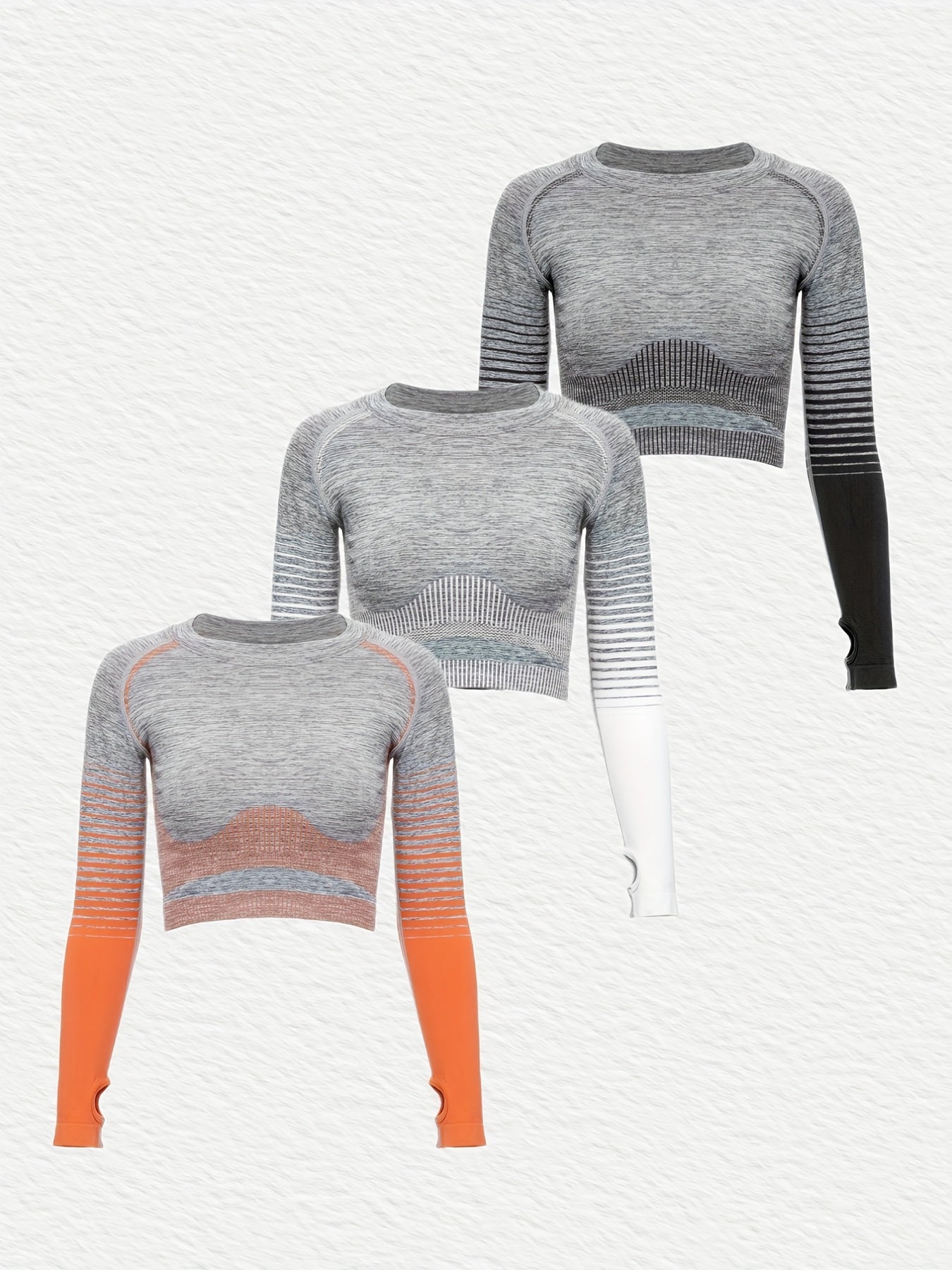 Women's Activewear 3 Long Sleeves T Shirts Round Neck Mid Stretch Thumb Hole