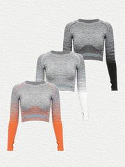 Women's Activewear 3 Long Sleeves T Shirts Round Neck Mid Stretch Thumb Hole