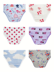 6pcs Girl's Triangle Panties Cartoon Pattern Elastic Waist Shorts 100 Cotton