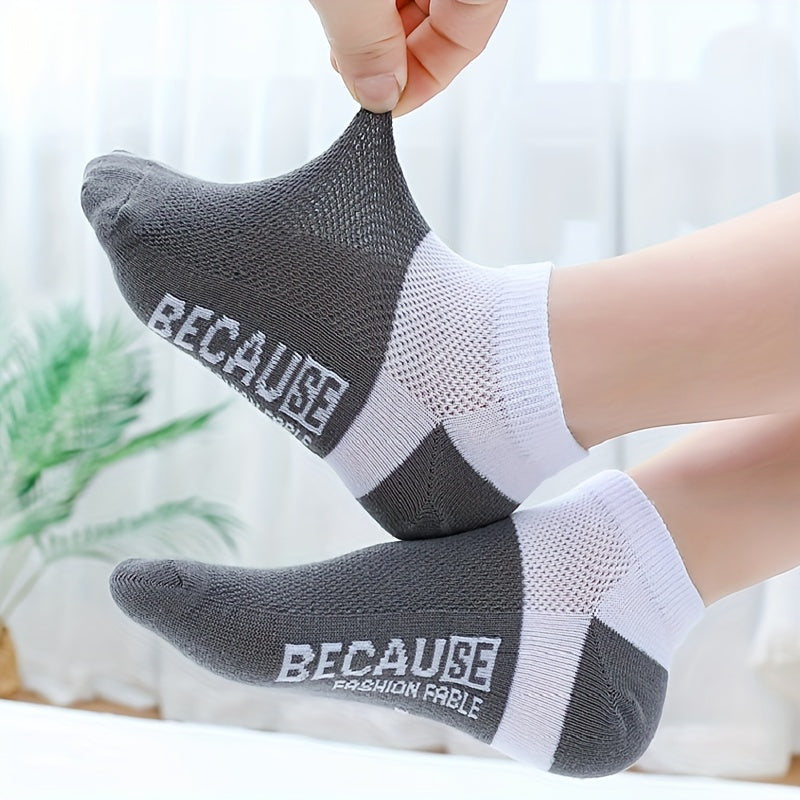 5 Pairs Boys Mesh Breathable Ankle Socks for Spring Summer