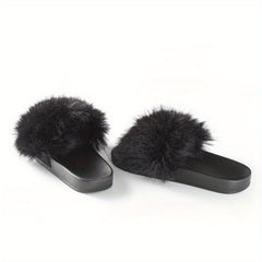 Faux Fur Decor Slippers Casual Slip On Flat Home Shoes