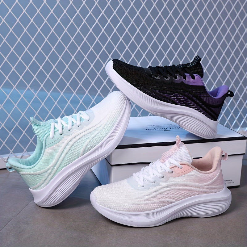 Women's Breathable Flying Woven Sneakers Casual Lace Up Running Shoes