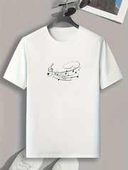 Music Note Print Men's Comfy T shirt Active Slightly Stretch