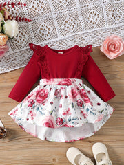 Infant Baby Girls Floral Print Dress Romper