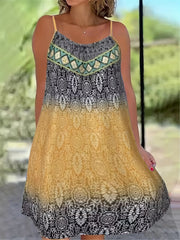 Plus Size Retro Dress Women's Plus Tile Print Halter Neck Slight Stretch Dress