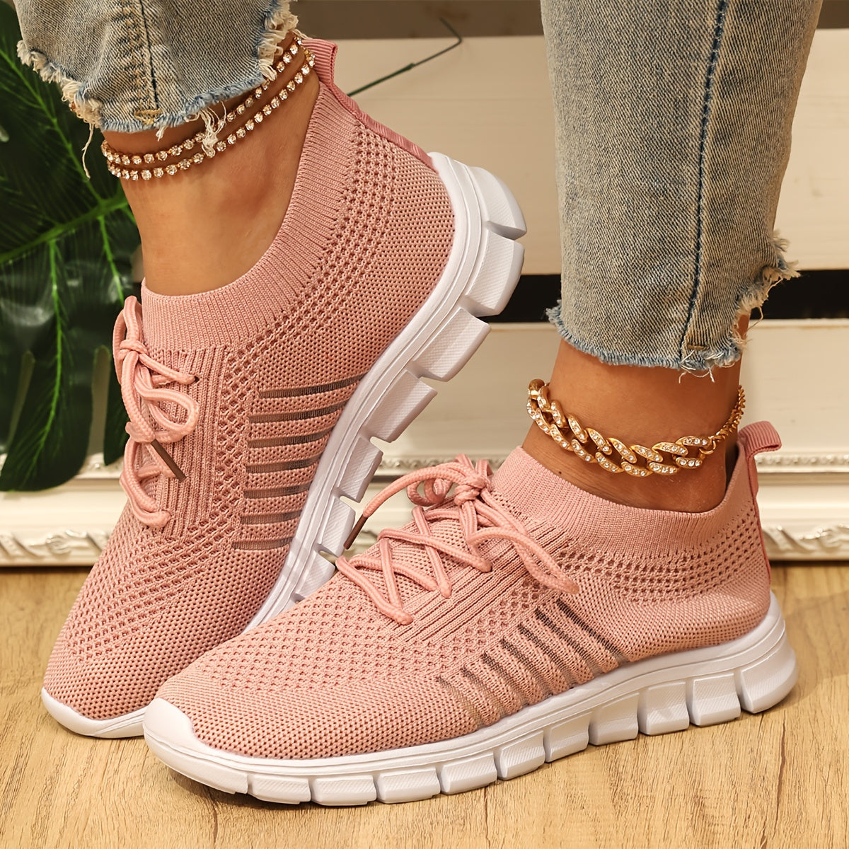 Women's Knitted Sports Shoes Comfy Solid Low Top Running Shoes