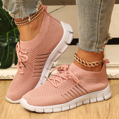 Women's Knitted Sports Shoes Comfy Solid Low Top Running Shoes