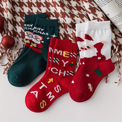 5Pairs Kids Christmas Crew Socks Cotton Blend Cartoon Snowman Design