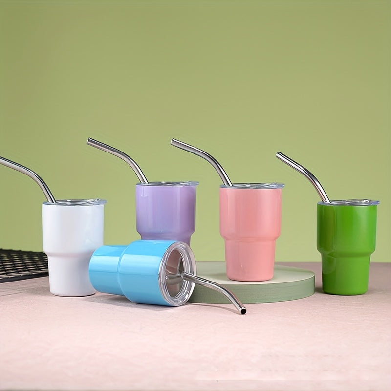 2oz Stainless Steel Insulated Mini Cup with Straw for Coffee, Car, and Travel