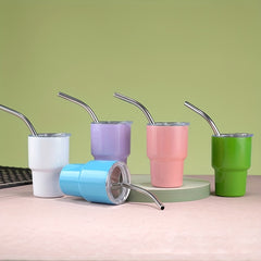2oz Stainless Steel Insulated Mini Cup with Straw for Coffee, Car, and Travel