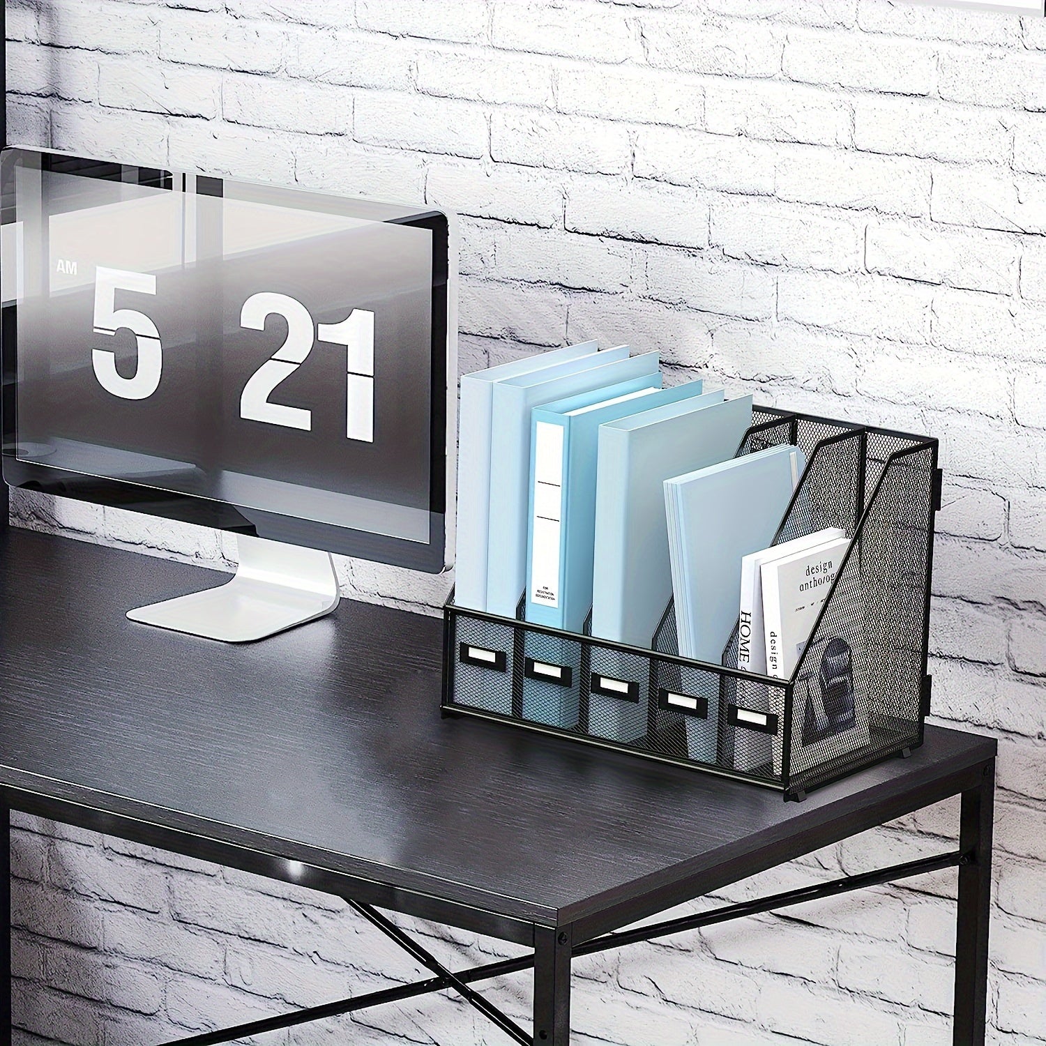 Metal Desk Magazine File Holder 5 Vertical Compartments Rack Organizer