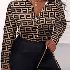 Geometric Print Button Up Blouse