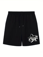 Star Pattern Comfy Shorts Men's Casual Solid Elastic Waist Draw