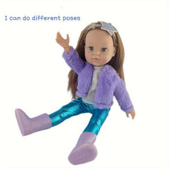 18" Doll with Accessories, Fun Water & Poop Functions, Purple Jacket & Shoes