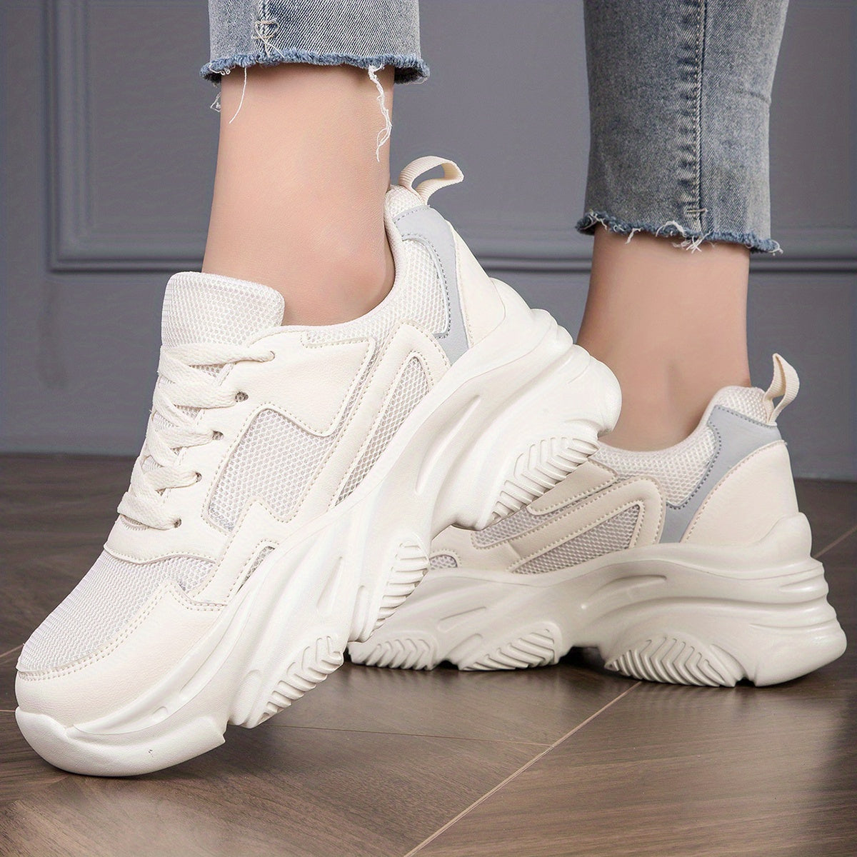 Mesh Sneakers Lace Up Platform Running Shoes for Women