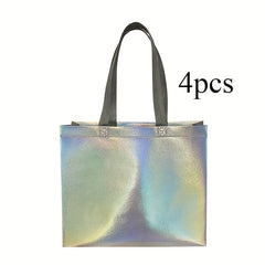4pcs Laser Tote Bag Non-woven Reusable Gift Bag for Retail Stores