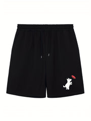 Men's Dog Print Workout Shorts Active Slightly Stretch Breathable Drawstring Spo