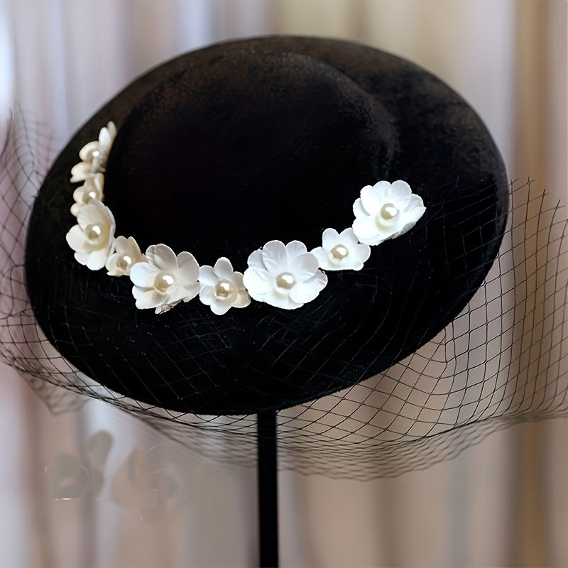 Vintage Fedora Cap French Veil Flower Hat Bridal Headwear